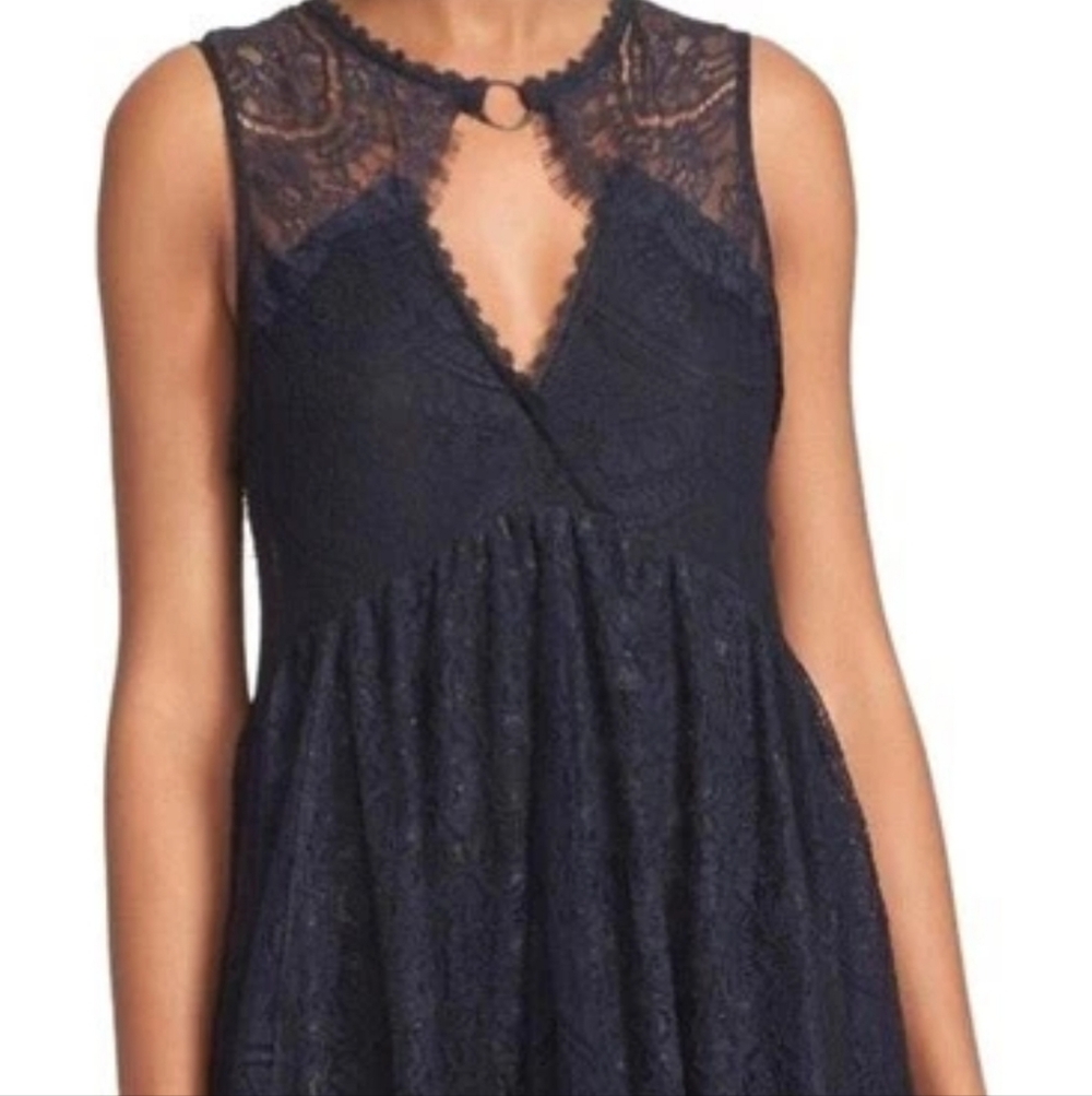 Free People Don't You Dare Lace Babydoll Mini Dress Navy Blue Small witchy goth - Picture 3 of 10